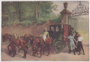 [boy being put into carriage]